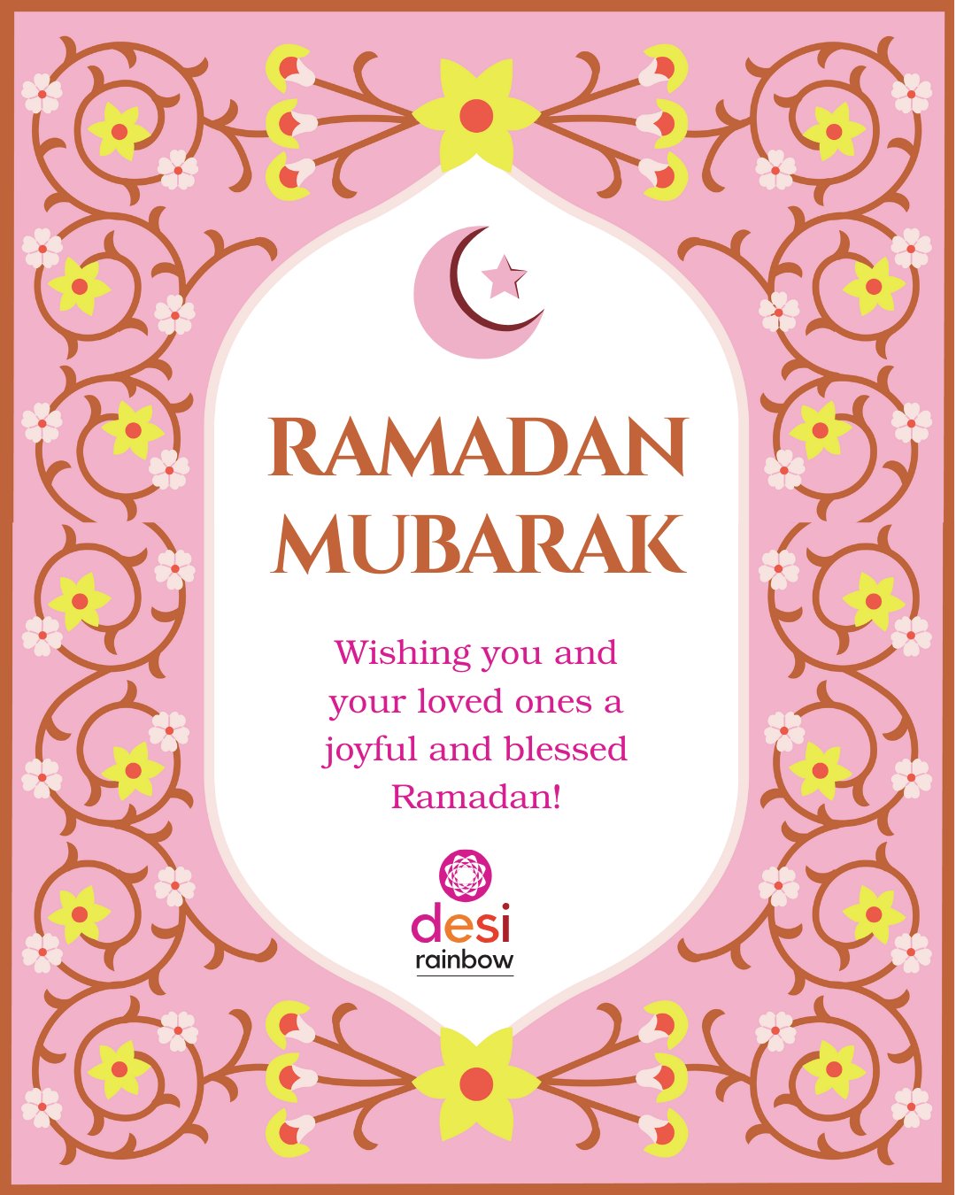 🌙 🤲🏼 Ramadan Mubarak from Desi Rainbow to all LGBTQIA+ Muslims and their families! We are wishing you all a holiday season full of affirmation, peace, and unconditional love.
💓 We know the holidays can be a challenging time for many in our community, including LGBTQIA+ folks who don't have family acceptance and parents who are struggling with accepting or sharing their child's LGBTQIA+ identity. For all of you, please know that there is always a community for you at Desi Rainbow.
🤗 To schedule a one-on-one call with a Desi Rainbow Saathi, register at: www.desirainbow.org/saathi. Please note that Saathi is not a hotline or helpline, it is an all-volunteer Peer Support program. It will take us a few days to match you with a trained volunteer and schedule calls after you contact us.
🥰 Join us in creating a more affirming world for LGBTQIA+ Desis at desirainbow.org/donate
---
#RamadanMubarak #LGBTQIA #DesiRainbow #QueerMuslims #Affirmation #CommunitySupport #DesiLGBTQ #InclusiveRamadan #UnconditionalLove