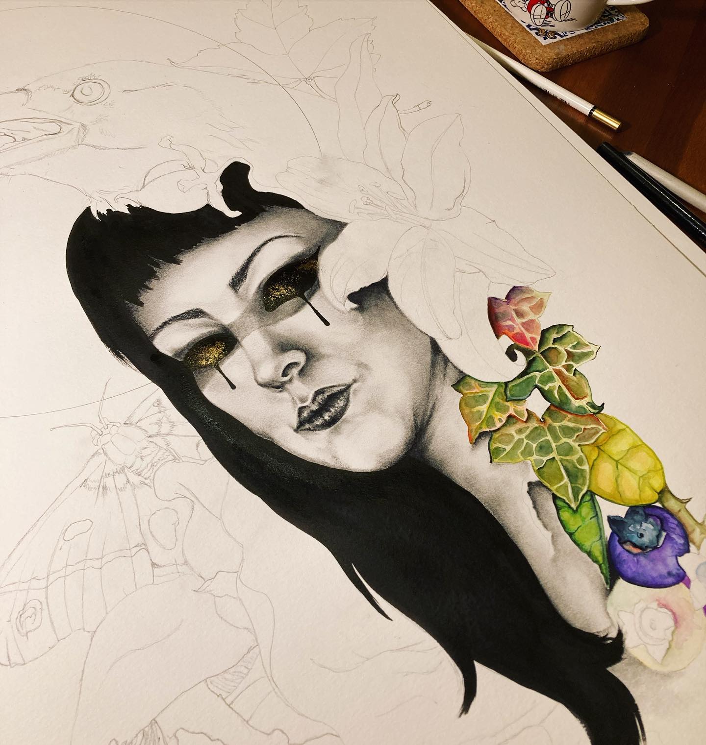 The Morrigan… first steps on the goddess of death & rebirth… nature is always there 🖤 #art #artist #arte #artofinstagram #artistsofinstagram #artistsoninstagram #artsy #artistslife #fineart #desenho #drawing #painting #watercolor #aquarela #colorpencil #myworld #mythology #love #nature #faith #naturelovers
