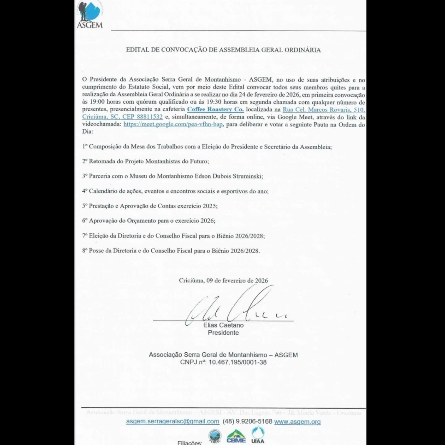 Dia 24 teremos mais uma etapa histórica e importante na trajetória da ASGEM.
Escolhemos um local agradável e com sentido para este encontro. Será no Coffee Roastery Co. @daretoexplore.coffee
É importante seguirmos avançando e contruindo um ambiente favorável ao desenvolvimento do montanhismo de hoje e para o futuro!
Convidamos aos que puderem vir presencialmente estarmos juntos nesse momento!
Ate lá!!!
⛰️
@femesc.org.br
@cbme.montanhismo
@uiaa_official