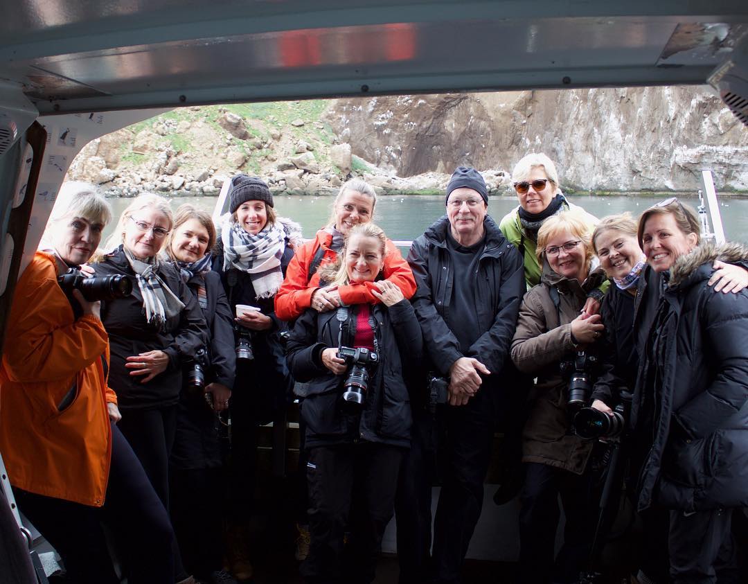 The happy photography workshop students with their instructors Neal Rantoul (nealrantoul.com) and Mercedes Jelinek (mercedesjelinek.com). The boat trip was a big success, just as the workshop itself. See further info about our photography workshop participants on our website, baer.is/alumni