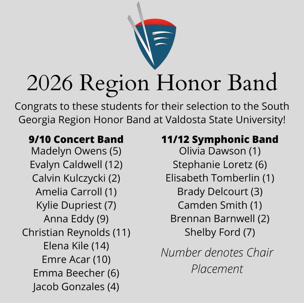 Congrats to our Warhawk Region Band students!