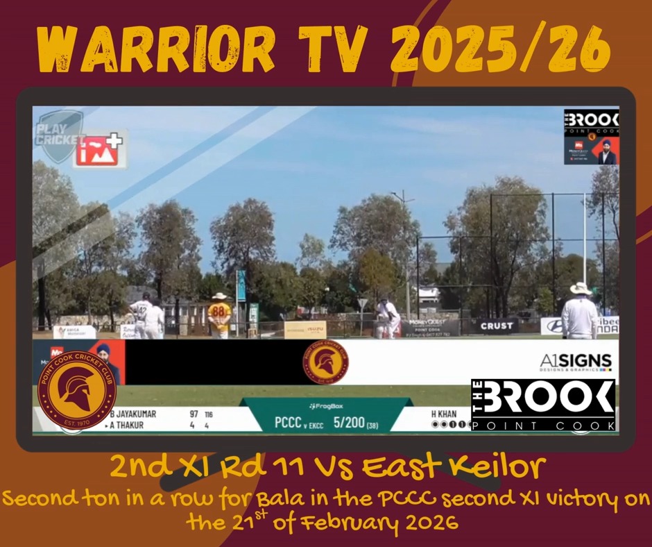 Big congratulations to Bala Jayakumar on his second ton in a row on the weekend for our 2nd XI,with a massive 127* in 134 balls in a big win over East Keilor helping cement the side in the finals fixtures on the trail to having a home semi-final.
#vtca #PCCC #WarriorWay