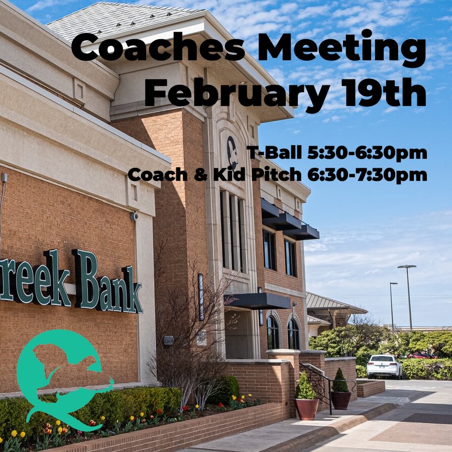 Join us for our coaches meeting on February 19th!
And special thanks to our sponsor, Quail Creek Bank for hosting.
Times: T-Ball 5:30pm - 6:30pm / Coach & Kid Pitch 6:30-7:30
Coaches Check List: Registration Payment Players Waivers & any dates you cannot play.
We can’t wait to start the 2026 Spring Season!!!
