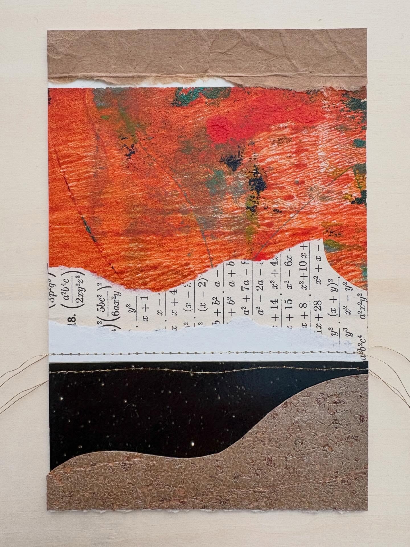 Mathematics Landscape (swipe for detail) day 17 @februllage 6x4” mixed media collage on paper #abstractlandscape #dailycollage #collageart #collage #jengatz