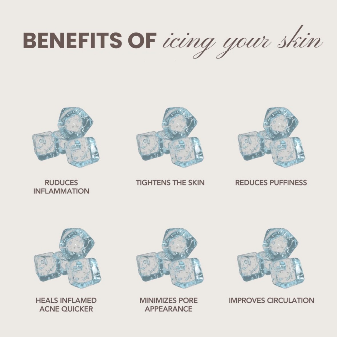 Skincare tip that costs nothing $$🧊✨
Ice your skin in the morning to reduce puffiness, calm redness, and tighten the look of pores. Wrap an ice cube in a clean cloth and glide across skin for 1–2 minutes. Especially before makeup or after a breakout. Simple. Free. Effective. (Or use ice globes/ice roller)