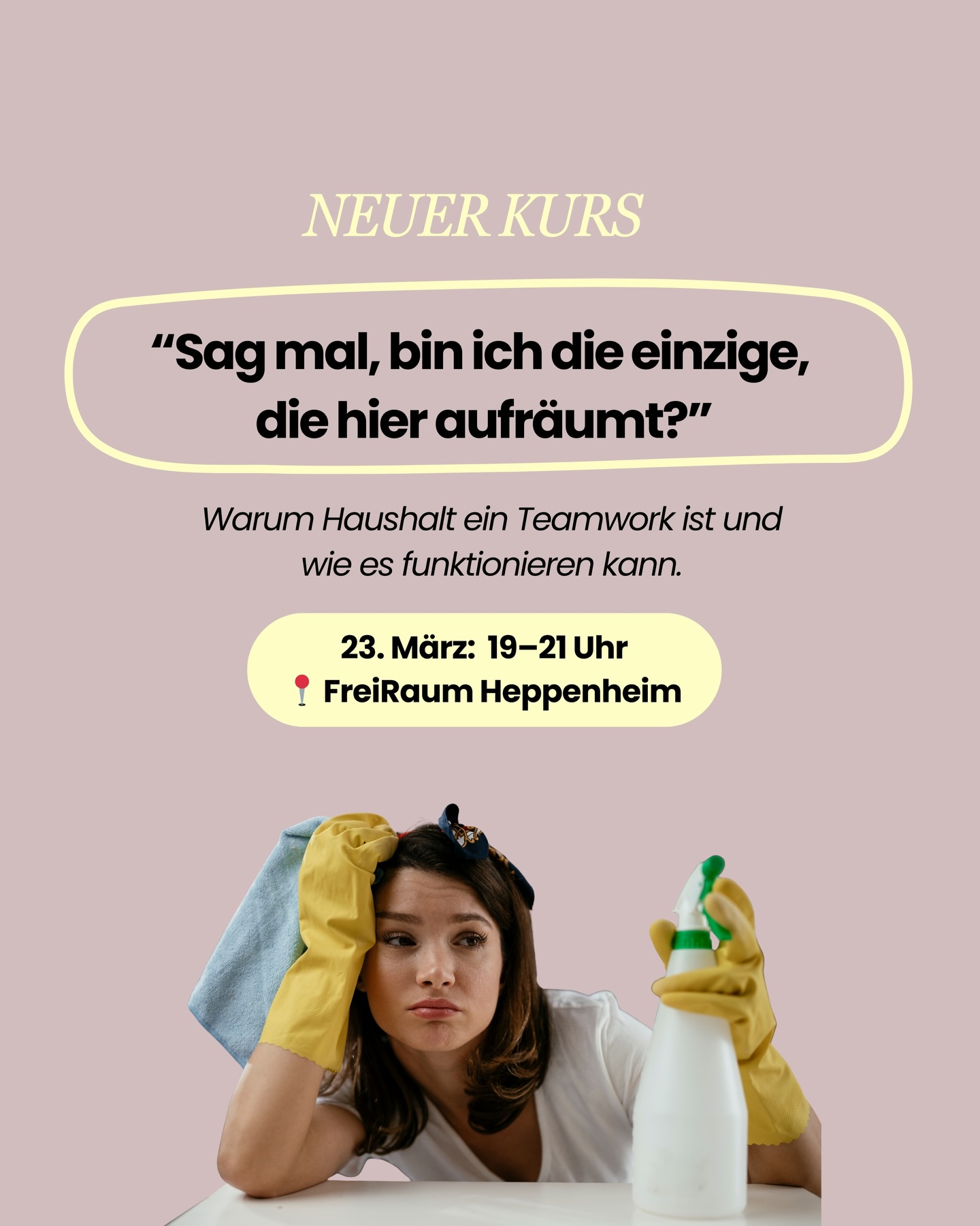 🤷♀️Wenn im Haushalt immer wieder das meiste an Dir hängen bleibt, dann steckt dahinter mehr als nur „Aufräumen“.
Viele Frauen sind gut organisiert und fühlen sich trotzdem innerlich verantwortlich für vieles, was zu Hause läuft.
➡️ Und genau hier setzten wir an: Ordnung trifft Familienalltag.
In unserem neuen Kurs zeigen wir Dir:
✨ wie Du Ordnungssysteme findest, die im Alltag entlasten
✨ wie Absprachen klarer und fairer werden
✨ wie Haushalt Schritt für Schritt zur Teamaufgabe wird
Details:
📅 23. März: 19:00–21:00 Uhr
📍 FreiRaum Heppenheim
👩👩👧 Kleine Gruppe (max. 8 Teilnehmerinnen)
🎁 Bonus inklusive:
Alle Teilnehmerinnen erhalten kostenfreien Zugang zur Frühjahrs-Challenge von der Ordnungsexpertin Jessica (30. März – 30. April in einer WhatsApp-Gruppe).
👉 Für mehr Infos oder Anmeldung, schreibt gerne eine Direktnachricht!
#heppenheim #heppenheimanderbergstrasse #bensheim #mentalload #familienleben