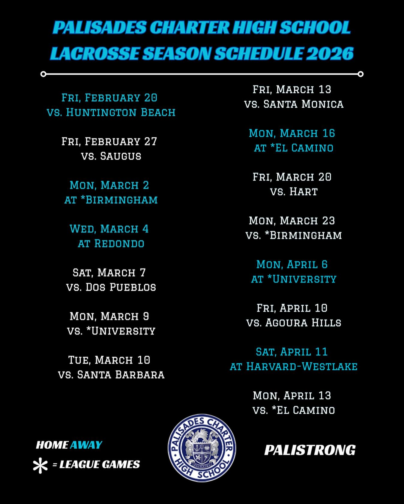 2026 PALISADES LACROSSE SCHEDULE 🔵 ⚪️