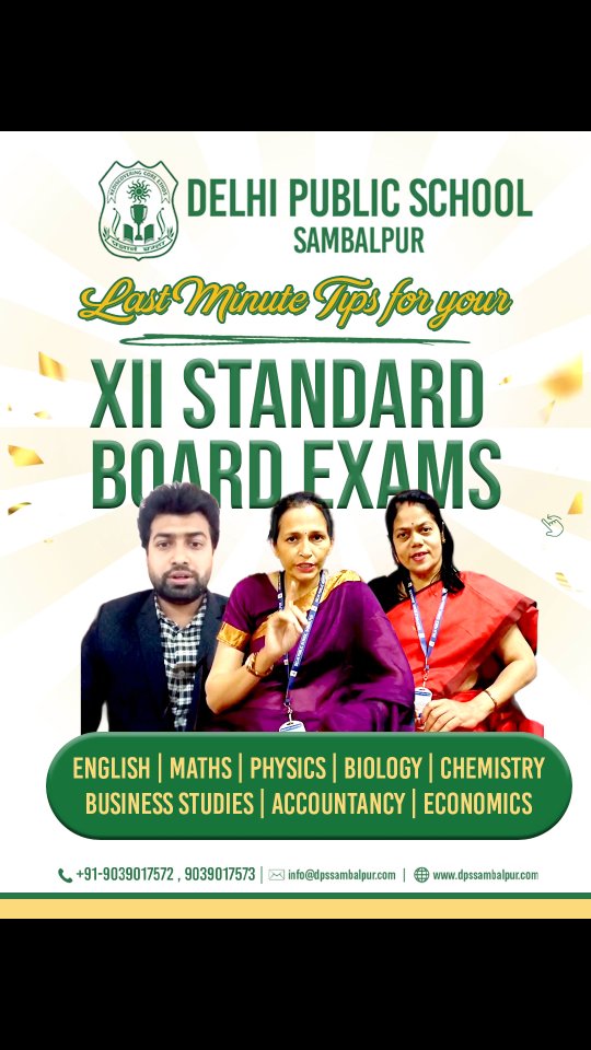 ๐Final Lap, Class XII - Make It Count.
Board exams are here, and the final stretch matters.
Revise smart, not long. Trust what youโve prepared. Manage your time. Read every question carefully. And most importantly, stay calm.
Your teachers believe in you. Now itโs your turn to believe in yourself. ๐
Walk into that exam hall with clarity, confidence, and zero panic.
Youโre not underprepared. Youโre almost there.
๐ Need the right guidance at the right time? Weโre here for you.
๐ 9039017572 | 9039017573
๐ www.dpssambalpur.com
#DPSSambalpur #Class12Boards #ExamConfidence #BoardExamReady #StudentSupport
(DPS Sambalpur, class 12 board exam tips, last minute revision strategy, teacher guidance for boards, exam confidence, student preparation support)