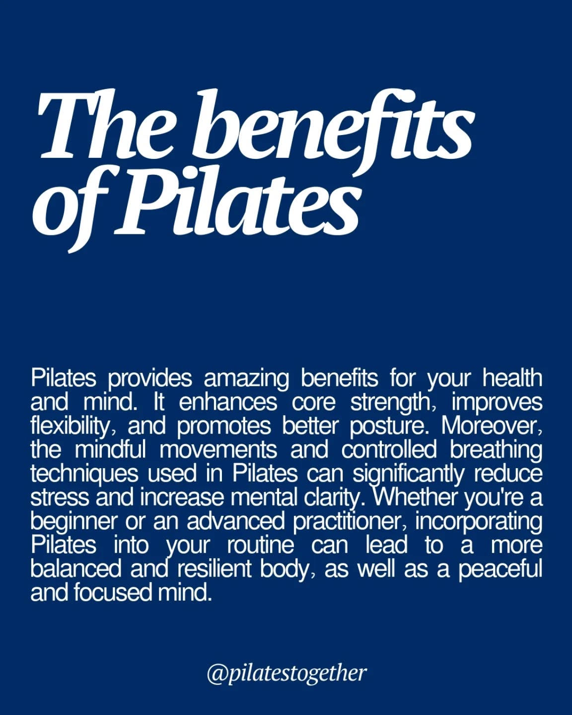 Did you know? ✨
Pilates doesn’t just strengthen your core — it improves posture, enhances flexibility, supports injury prevention, and helps you move with more control and confidence.
It’s low-impact, highly effective, and suitable for every level.
Join us at PilatesTogether and experience the difference for yourself.
☑️ Book your class today