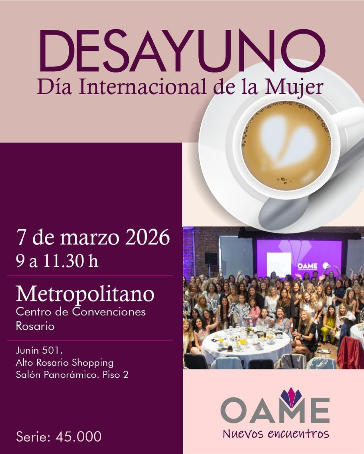 Agenden desde ahora la fecha de nuestro primer encuentro del año.
💎 Nuestro tradicional DESAYUNO en conmemoración del Día Internacional de la Mujer, el espacio ideal para comenzar un año lleno de proyectos, encuentros y actividades compartidas.
♥️ En cada edición se crean nuevos lazos, nuevas sinergias y, sobre todo, se fortalece ese afecto que nos une.
✏️ Agendá: 7 de marzo de 2026.
Muy pronto, más novedades.
#SomosOAME
#SolasInvisiblesJuntasInvencibles