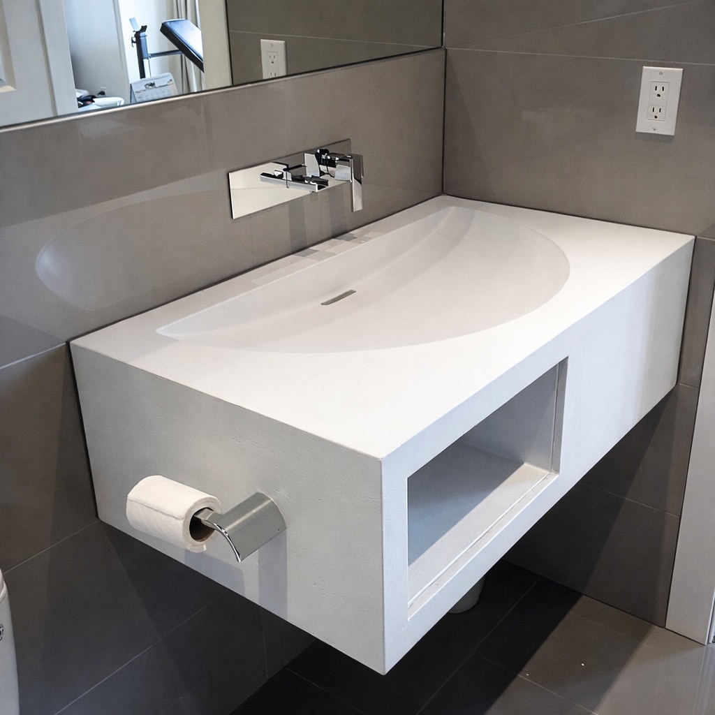 Clean lines. Soft curve. Solid presence.
This floating concrete vanity was designed to feel architectural yet effortless — a sculpted integrated basin, seamless edges, and an open niche for function without visual clutter. The built-in toilet paper detail keeps everything intentional and minimal.
Handcrafted in GFRC. Made to order.
Custom sizing, finishes & configurations available.
For designers and homeowners who want something truly bespoke.