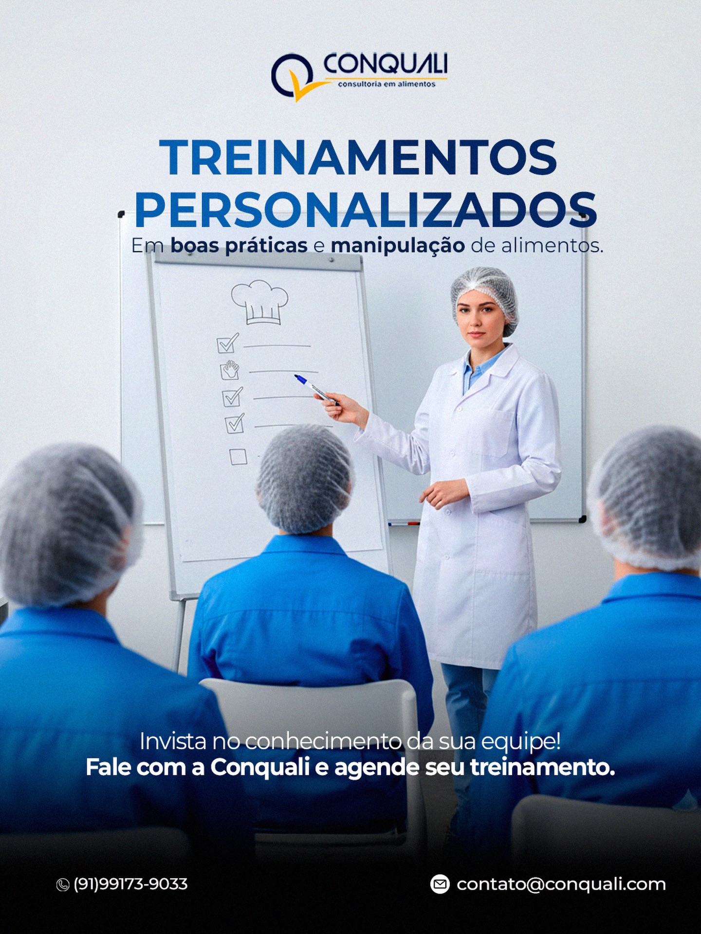Treinamento não é “pra cumprir tabela”.
É o que separa uma operação organizada de uma operação que vive apagando incêndio.
Na prática, a maioria dos desvios que geram risco (e dor de cabeça) nasce de rotina mal alinhada: higiene de mãos, controle de temperatura, contaminação cruzada, armazenamento, rotulagem, fluxo, conduta na área de manipulação.
Por isso, a Conquali realiza treinamentos personalizados em Boas Práticas e Manipulação de Alimentos, adaptados à sua realidade: tipo de negócio, equipe, estrutura e nível de maturidade do processo.
✅ Conteúdo aplicável no dia a dia
✅ Padronização de procedimentos
✅ Redução de falhas e retrabalho
✅ Mais segurança e conformidade
Quer uma equipe que sabe o que fazer, e faz do jeito certo?
Fale com a Conquali e agende seu treinamento.