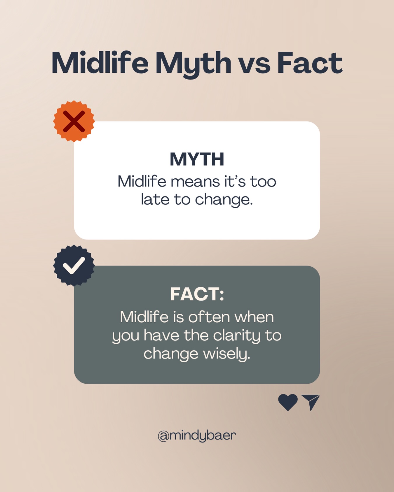 You’ve lived enough to see what works. You’ve failed enough to build resilience. You’ve experienced enough to stop chasing what doesn’t fit.
That’s not “too late.” That’s powerful timing.
Midlife isn’t the closing chapter. It’s the edit where you cut what doesn’t belong and keep what matters.
That’s not a crisis. That’s clarity.
Send this to someone who needs this reminder!
#LifeTakeTwo #MindyBaer #MidlifeReinvention #Midlife #MasteringMidlife
