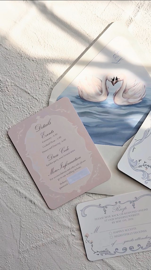 The prettiest mail you ever did see. Hand-drawn swans for a love that feels like a fairytale. 🦢
#weddinginspo #weddinginvitations #weddingtrends #swanwedding #2026bride