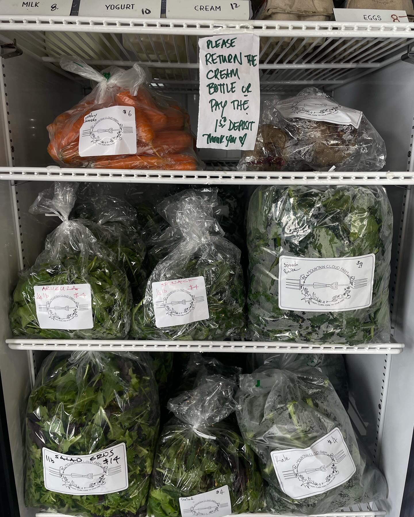 With the sun we have had and the warmer weather, the greens are growing back beautifully! Fully stocked farm store—kale, salad, spinach, arugula, carrots, beets, and of course delicious dairy. Nothing like fresh produce in February! #wintergrowing #smallfarm