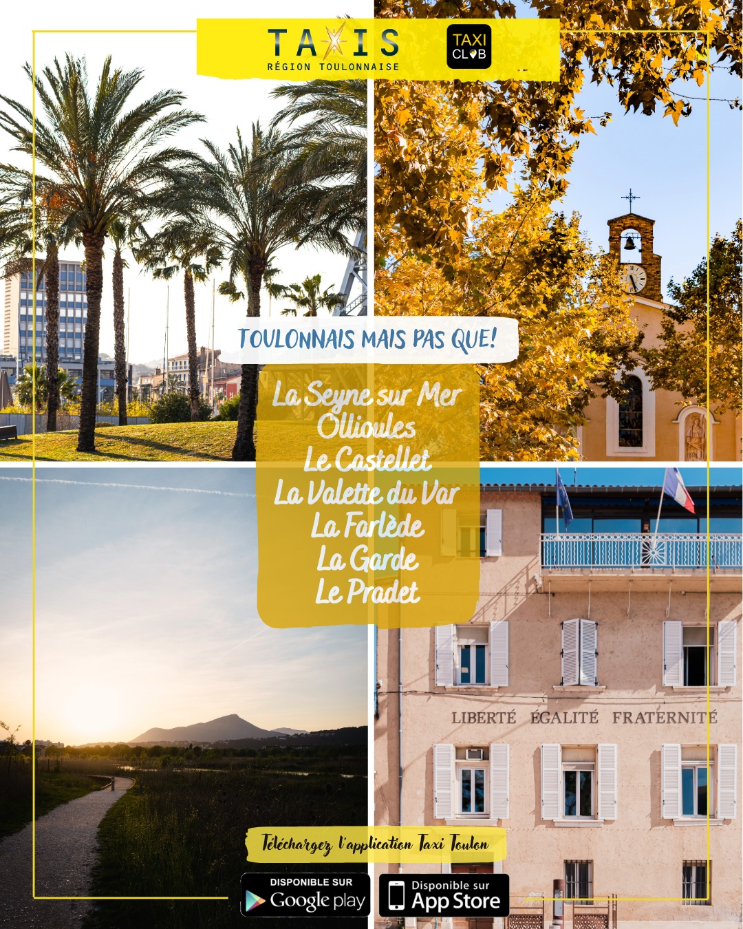 📍🚖 Les taxis toulonnais, c’est Toulon… mais pas seulement !
Nos chauffeurs interviennent sur l’ensemble de l’aire toulonnaise et bien au-delà du centre-ville.
Que vous soyez à Toulon ou dans les communes alentours, nous sommes à votre service :
➡️ La Seyne-sur-Mer
➡️ Ollioules
➡️ La Valette-du-Var
➡️ La Farlède
➡️ La Garde
➡️ Le Pradet
➡️ Le Castellet
Trajets du quotidien, déplacements professionnels, gare, port, aéroport ou rendez-vous médicaux…
🚕 Un même service, la même qualité, sur tout le territoire.
📲 Réservez dès maintenant votre course en nous appelant ou via l'application Taxi Club (disponible sur le PlayStore et l'Apple Store).
🚕 Taxis de la région Toulonnaise
📞 04 94 93 51 51
💻 www.taxi-toulon.com
#taxi #taxitoulon #taxiclub #taxivarois #toulon