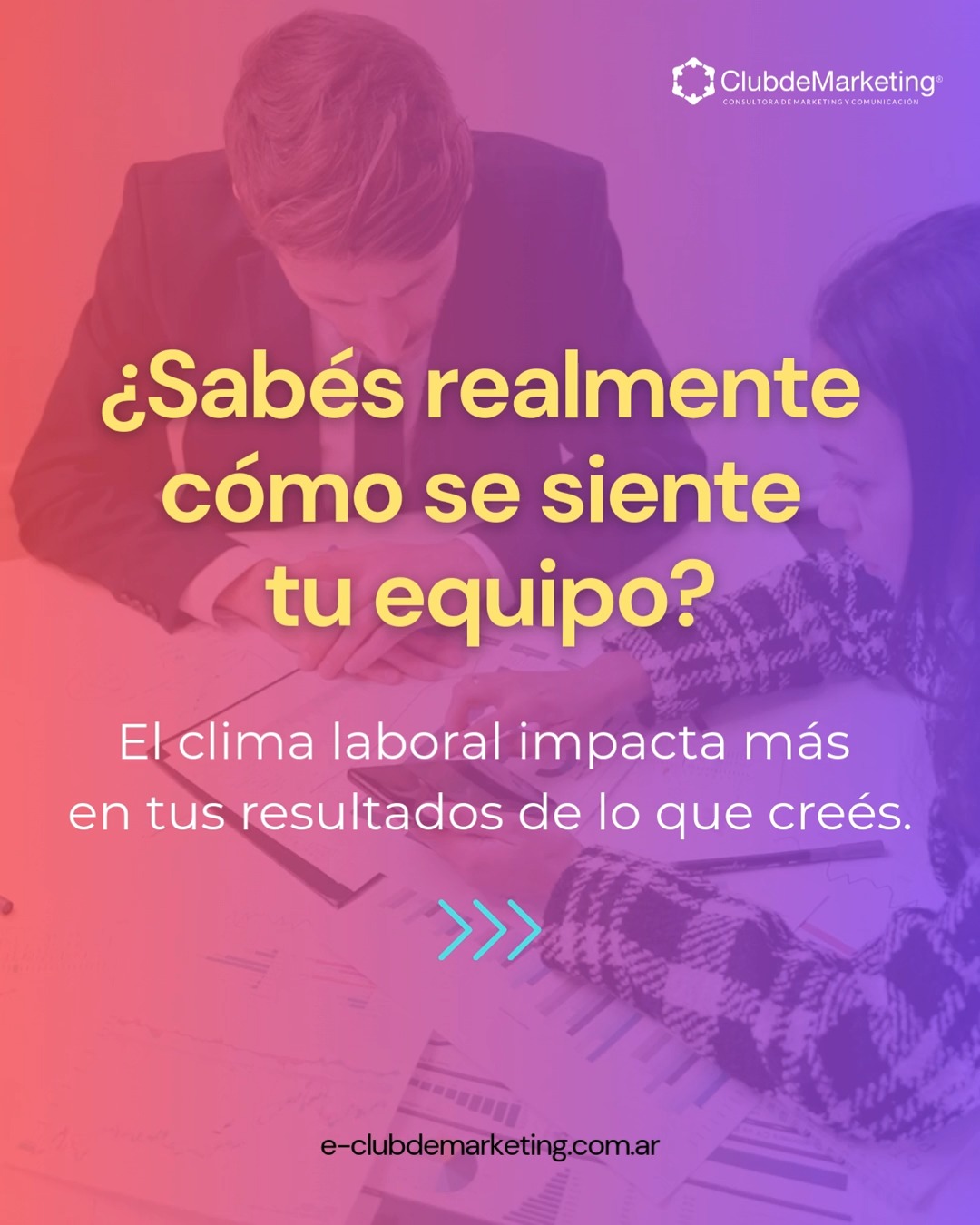 ¿Estás notando baja motivación, conflictos internos o una comunicación que no fluye como debería?
Muchas veces creemos que el problema está en los procesos o en los resultados. Pero el verdadero freno suele estar en el clima laboral.
Cuando el clima se deteriora, baja el compromiso, la productividad y la retención. Y eso impacta directamente en el negocio.
Implementamos Encuestas de Clima Laboral profesionales y 100% confidenciales que transforman percepciones en datos concretos y decisiones estratégicas.
💬 Empezá a tomar decisiones con dirección.
📲 Escribinos y activá tu planificación estratégica hoy.
👉 Más info en https://lnkd.in/dcJbFpPv
#ClimaLaboral #GestiónEmpresarial #EquiposDeTrabajo #Liderazgo #CulturaOrganizacional #RecursosHumanos #EmpresasQueCrecen #GestiónEstratégica #DesarrolloOrganizacional #ProductividadEmpresarial #PlanificaciónEstratégica #ClubDeMarketing