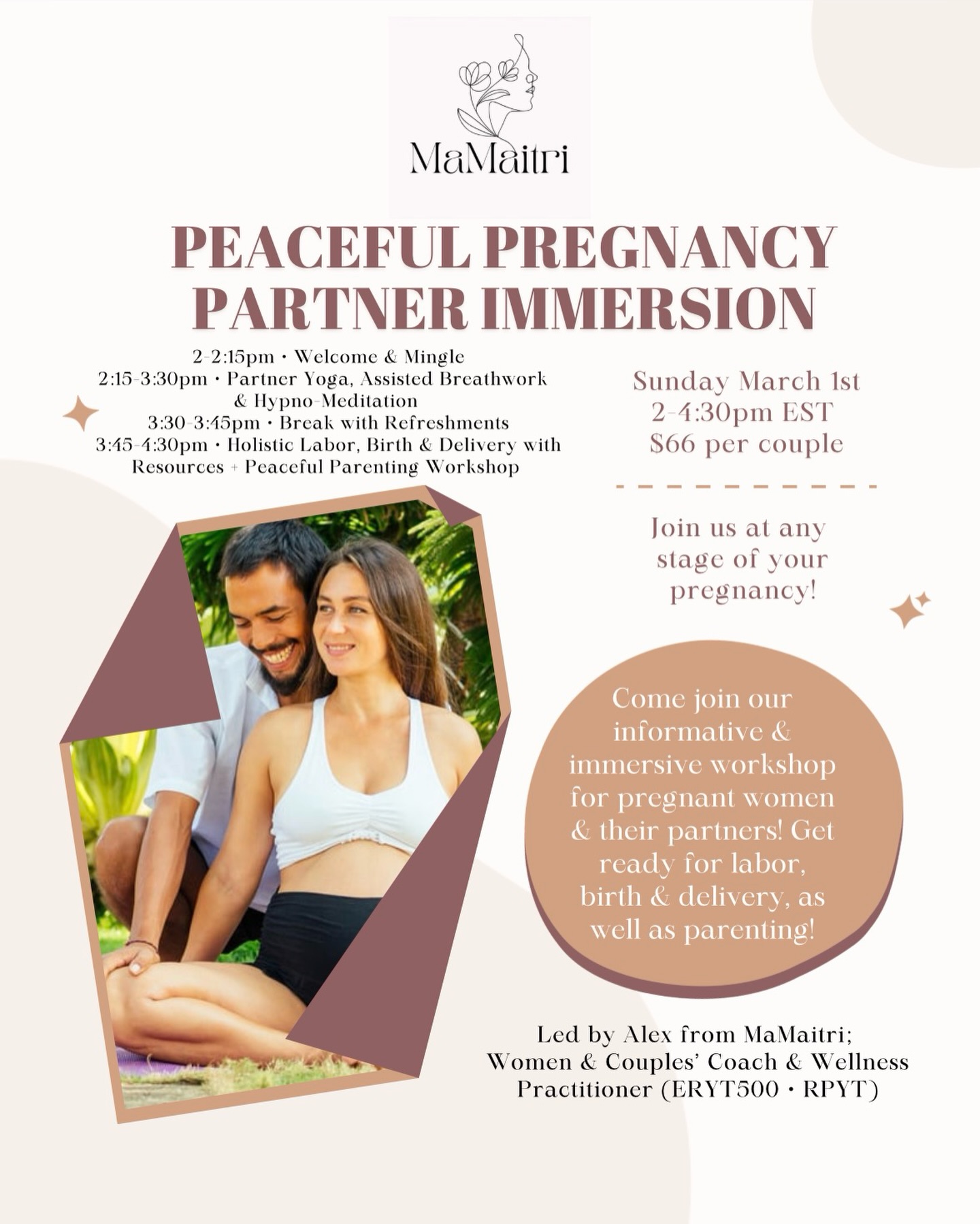 š¤°āØ Expecting? Bring your partner and join us for an immersive pregnancy & parenting workshop!
Get ready for labor, birth, delivery, and beyond in a supportive, hands-on environment.
š Date: March 1st | Time: 2-4:30pm
šµ $66 per couple
š¶ All stages of pregnancy welcome!
Schedule Highlights:
š§āāļø 2:15ā3:30pm ⢠Partner Yoga + Assisted Breathwork & Hypno-Meditation
ā 3:30ā3:45pm ⢠Break with Refreshments
šæ 3:45ā4:30pm ⢠Holistic Labor, Birth & Delivery + Peaceful Parenting Resources
Come connect, prepare, and empower yourselves for this beautiful journey together! š
Tickets available here šš»
www.mamaitri.com/event
#PregnancyWorkshop #ExpectingParents #PartnerYoga #BirthPreparation #PregnancyJourney