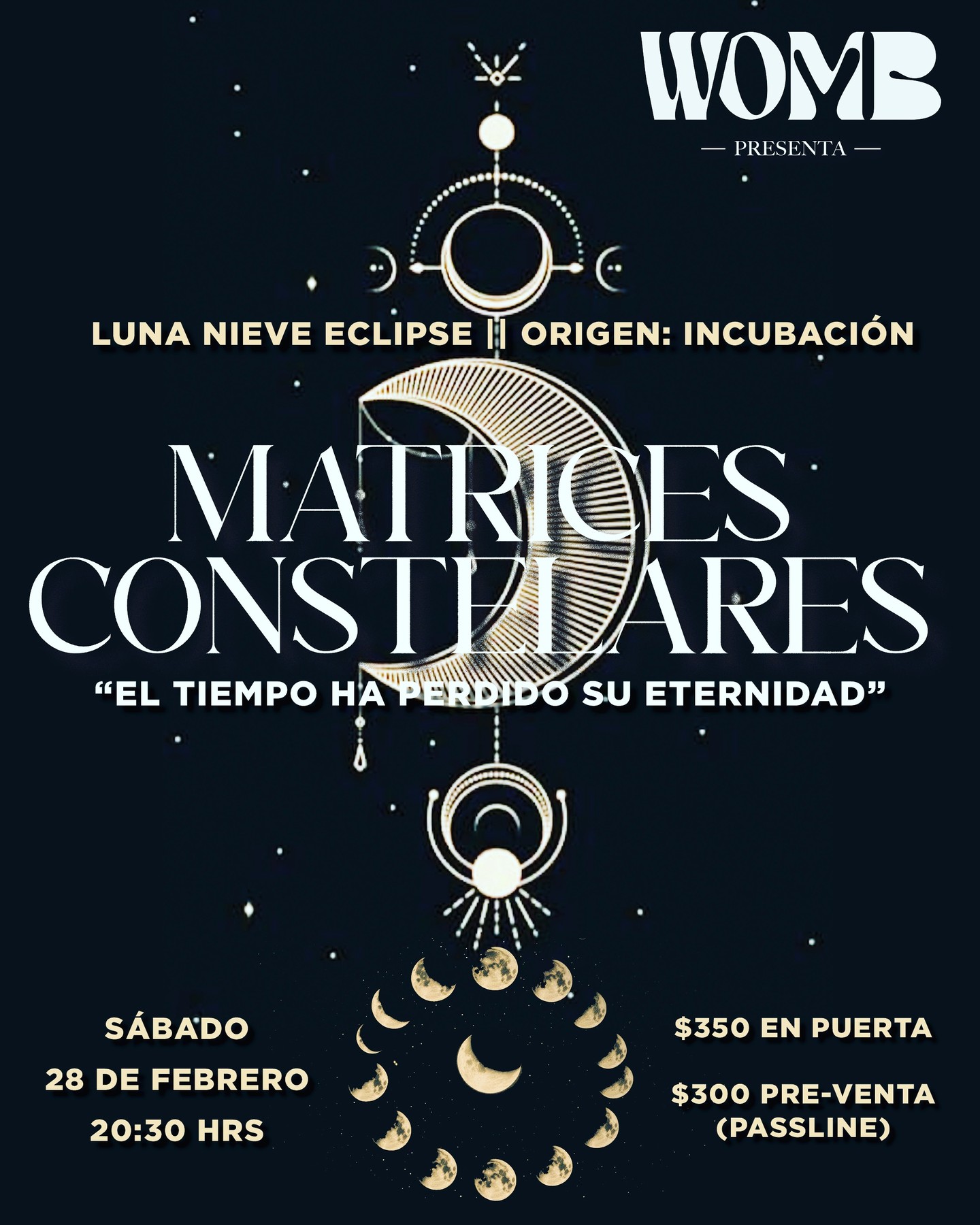 🌕🌖🌗🌘🌑🌒🌓🌔🌕
MATRICES CONSTELARES
"El Tiempo Ha Perdido Su Eternidad"
¿Qué habita en el silencio de lo que ya no es eterno?
🌕🌖🌗🌘🌑🌒🌓🌔🌕 @milo.tamez
en @womb.residenciasmx 2026
✨ Febrero ✨
🌒 “Luna nieve eclipse || Origen: Incubación”
🌒 Sábado 28 de febrero
🌒 20:30hrs
* Raissa Pomposo, danza y voz. @raissa_pomposo
* Ra Moon, guitarra. @ra._moon
* Milo Tamez, paisaje sonoro y percusión procesada.
🌒 BOLETOS link en bio:
$350 puerta dia del evento
$300 pre-venta (passline)
$250 con descuento en compra adelantada de 2 o más entradas.
🌒 Matrices Constelares
es un organismo que nace y se despliega a lo largo de un año.
🌒 12 sesiones coreopoéticas sonoras que se erigen como actos rituales de
presencia, guiadas por el celeste del Calendario Lunisolar 2026.
#milotamez #conciertos #dondeir #wombexperience