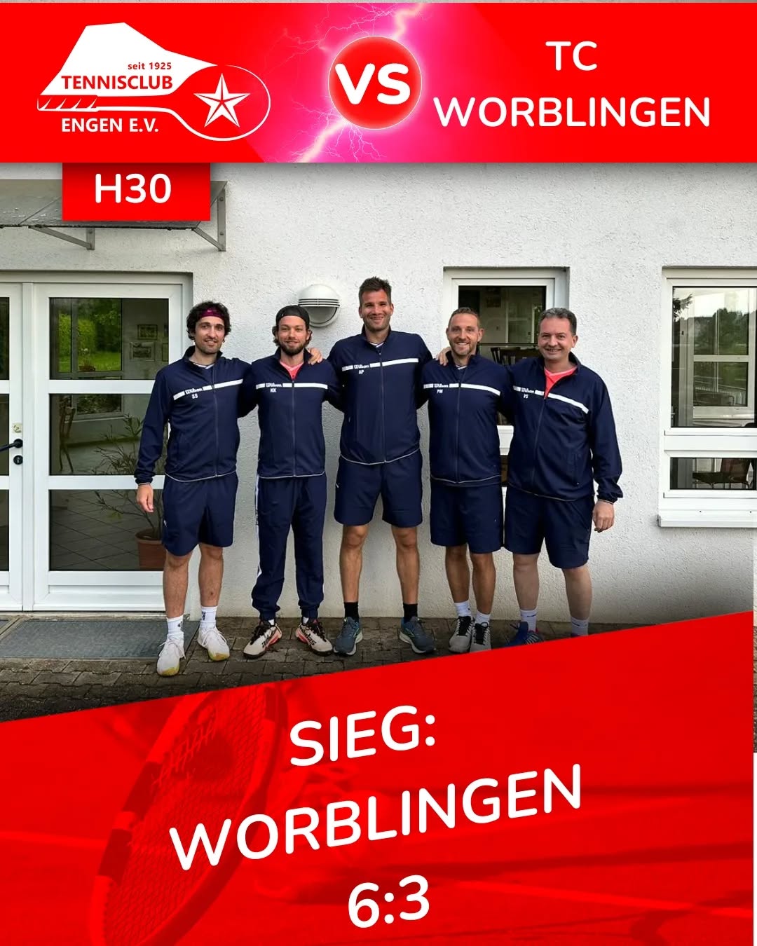 Heute wurde das Spiel, das am Sonntag aufgrund von Hochwasser unterbrochen wurde im Worblingen ab den drei Doppelpaetien mit der Ausgangslage 4:2 weitergeführt. Unsere Herren haben es spannend gemacht. Leider hat es für den Sieg nicht gereicht - 6:3