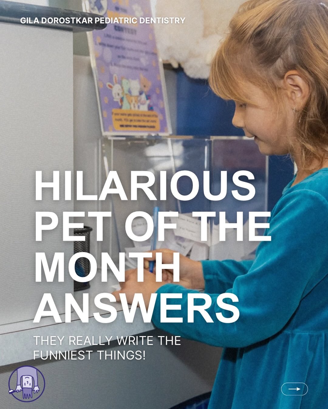 Before we announce the lucky patient who won our February Pet of the Month, we have to give a shout out to the kids who made us laugh all month long.
The creativity you bring to naming our Pet of the month is next level. You are all so imaginative, hilarious, and completely original — and we love it!
Thank you to everyone who entered and gave our little friend a name 🧸❤️