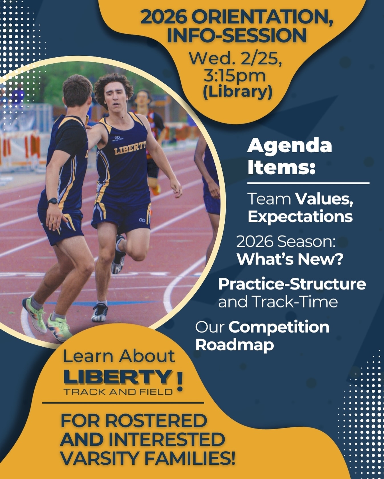 A week from today!
Come listen to our coaches talk through the roadmap for our 2026 Season, answer questions about the team, and offer a pre-season opportunity to get our track community together along with interested families to talk about what makes our team special.