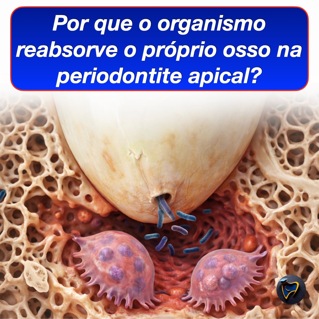 🦷 Por que o organismo reabsorve osso na periodontite apical?
À primeira vista, isso pode parecer contraditório:
se há infecção, por que o corpo “destrói” tecido ósseo ao redor do ápice?
A resposta está na biologia da resposta do hospedeiro.
Na periodontite apical, bactérias e seus subprodutos saem do sistema de canais radiculares e desencadeiam uma resposta inflamatória local. Essa resposta ativa mediadores inflamatórios e células que promovem osteoclastogênese, levando à reabsorção óssea periapical.
🔬 Mas isso não é um processo “sem sentido”.
A reabsorção óssea cria espaço para a formação de tecido de granulação, que é mais vascularizado e rico em células de defesa (como linfócitos, plasmócitos, macrófagos e fibroblastos), favorecendo a contenção local da infecção.
✅ Em termos didáticos:
o organismo troca um ambiente ósseo rígido por um microambiente inflamatório mais apto para defesa local.
⚠️ Importante: isso não significa que a lesão seja “benéfica” em si, mas sim que ela representa a expressão da interação entre infecção endodôntica e resposta imune do hospedeiro.
💬 Se quiser, eu posso fazer um próximo post explicando:
granuloma periapical x cisto periapical x abscesso apical (diferenças clínicas, radiográficas e histopatológicas).
📌 Salve este post para revisar depois e compartilhe com quem estuda Endodontia.
#Endodontia #PeriodontiteApical #PatologiaPeriapical #Endodontista #Odontologia