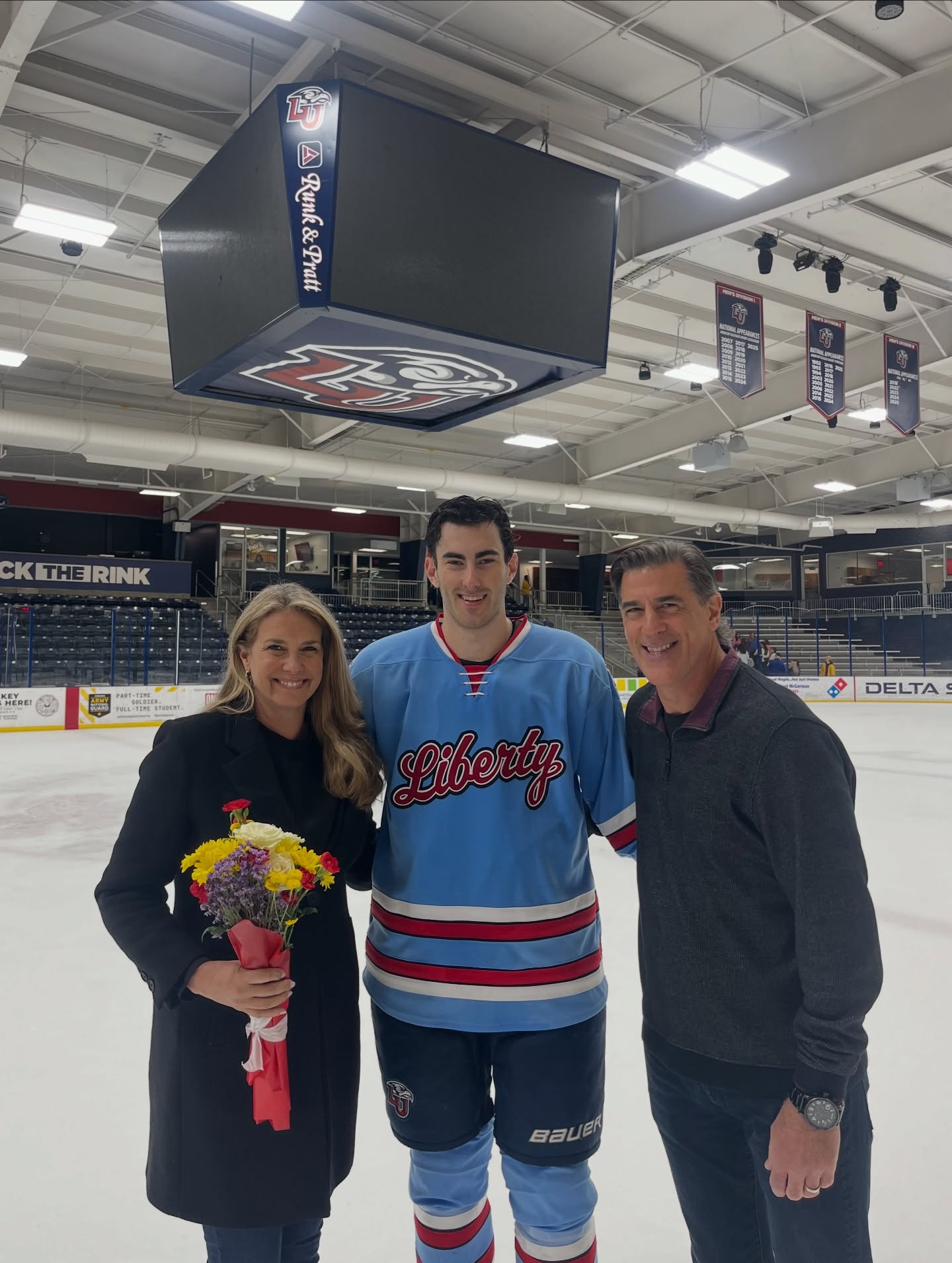 What a wonderful weekend celebrating our son at Senior 🏒 Weekend with @libertyhockey 🇺🇸
It feels like just yesterday Aidan was a toddler with a stick in his hand, chasing a puck around the house with his brothers. Hockey has shaped so much of who he is- grit, discipline, resilience, and heart.
From navigating the uncertainty of COVID during his junior hockey years, to battling through back surgery and injuries at University of Maine, to finding his stride and joy again at Liberty University — his journey has not been easy. We are so proud of his perseverance and of the man he’s become, on and off the ice.
Next stop: Nationals. Go get em Flames 🔥