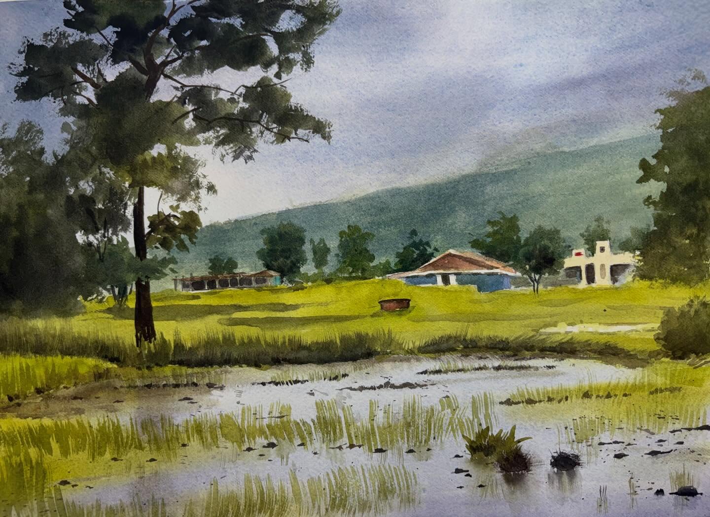 Watercolor from the same series:
Road trip through Tamil Nadu