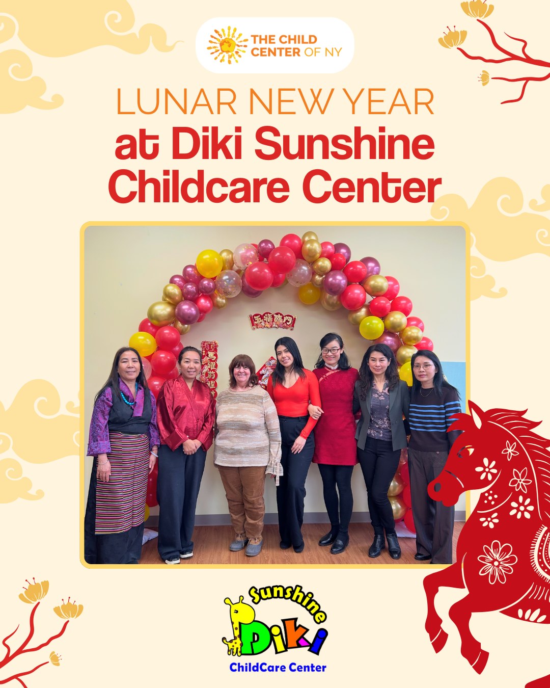 We celebrated the Year of the Fire Horse with the founding families of Diki Sunshine Childcare Center at their Lunar New Year celebration! Anna Hou, a participant in our Perinatal Cohort and shareholder of the center, which opened with support from Cash+Community Works, gave us a tour of the space and shared the story behind its growth. In less than a year, the childcare center has expanded to five classrooms and continues to grow, building a vibrant and supportive community for local families.
Learn more about Cash+Community Works: childcenterny.org/cashcommunity-works