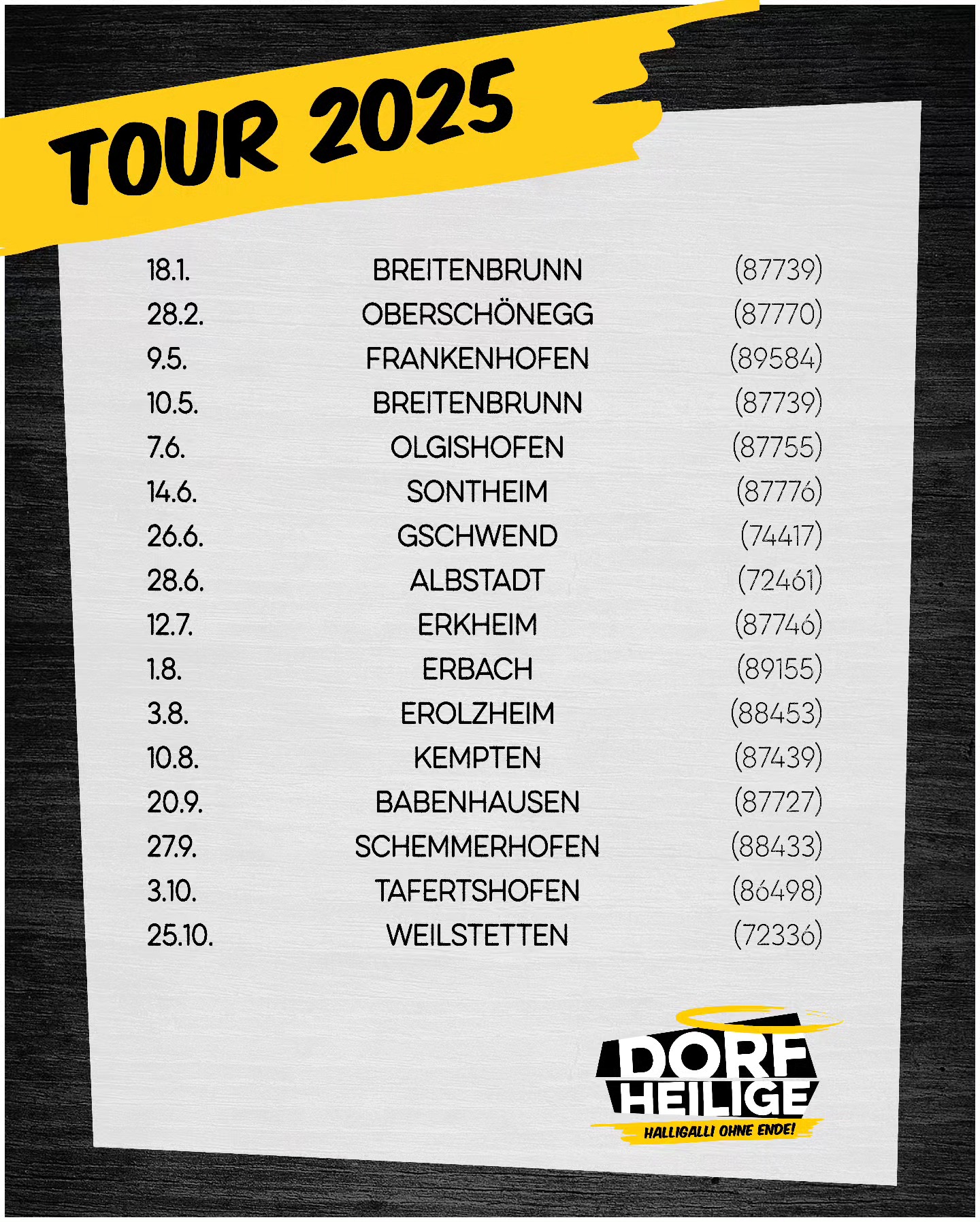 Es geht schon wieder loooos 🎶 Nach fleißigem Proben starten wir am Wochenende endlich in die Sommer-Saison 2025 😍🚀
Wir können's kaum erwarten mit euch abzufeiern - wer ist mit am Start? 🎉💛
#dorfheilige #halligalliohneende #tour2025