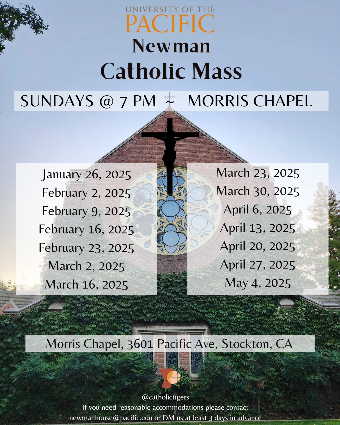 Hello everyone, we hope you had a blessed and restful break. Catholic Mass will resume on January 26, 2025 at 7 pm.
We hope to see you there!