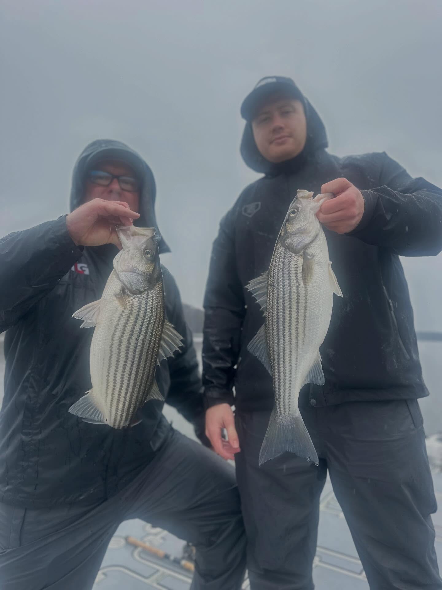 Phil and his son @eli.seward19 strapped on their big boy pants for stripers in the rain today. Eli caught his first striper among others and a bonus Roanoke River bill fish. Enjoyed it guys! #stripers #striperfishing #jar #inshorefishing #rainyday