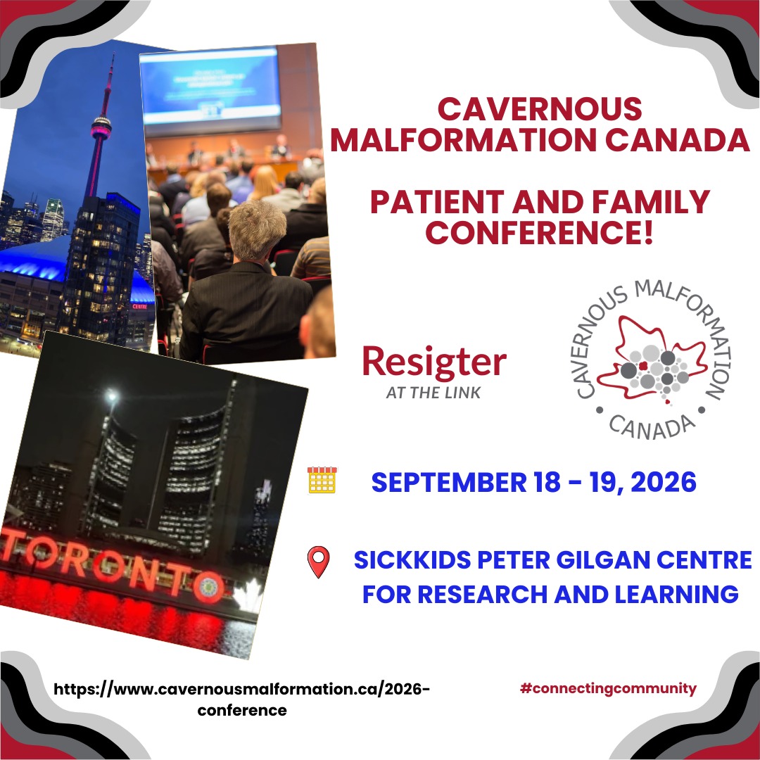 Join us for an educational two-day patient and family conference featuring cavernous malformation expert speakers, Q and A sessions, informal interactive opportunities with scientists and specialists, and meaningful moments of connection and sharing with others impacted by cavernous malformation.
Special rates for hotels and flight discount codes are available. Meals and snacks during the event are provided as part of your registration. Mingle at lunch with your favourite experts!
Visit our bio for more information and to register!
#cavernousmalformation #cavernoma #toronto #expertspeakers #patientconference