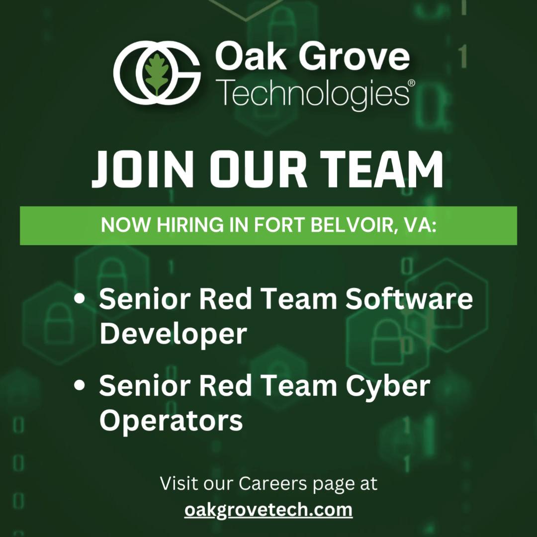 ๐ช๐ฒ'๐ฟ๐ฒ ๐๐ถ๐ฟ๐ถ๐ป๐ด!
We're hiring multiple positions to join our team in Fort Belvoir, VA! We're seeking highly motivated individuals to join our team as Senior Red Team Operations and Senior Software Developers.
๐ข๐๐ฟ ๐ข๐ฝ๐ฒ๐ป ๐ฃ๐ผ๐๐ถ๐๐ถ๐ผ๐ป๐:
โข Senior Red Team Software Developer
โข Senior Red Team Cyber Operators
๐ช๐ต๐ฎ๐ ๐ช๐ฒ'๐ฟ๐ฒ ๐๐ผ๐ผ๐ธ๐ถ๐ป๐ด ๐๐ผ๐ฟ:
โข Must be able to be on-site
โข Active Top-Secret Clearance
โข Cobalt Strike experience*
โข Advanced Red Team/Offensive Cyber Operations experience
๐ช๐ต๐ฎ๐ ๐ช๐ฒ ๐ข๐ณ๐ณ๐ฒ๐ฟ:
โข Competitive Pay
โข Comprehensive Benefits
โข Opportunities for professional growth
โข A collaborative, mission-focused work environment
Want to learn more about our open roles? Scan the QR code or visit our Careers Page and apply today! https://www.oakgrovetech.com/careers
#OakGroveTechnologies #OurServiceContinues #CareerMonday #RedTeamOps #CybersecurityCareers #FortBelvoirJobs