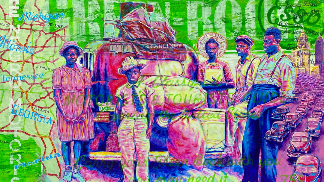In this large scale painting "Green Book" I reframe a moment of Black history as both wound and doorway — a living archive painted large to draw an audience. Up close, the brushwork holds memory; from afar, the composition teaches history. Displayed publicly, it becomes a classroom, a conversation starter, a claim on collective memory.
Museums and mission-driven collectors: acquiring work like this does more than add to a collection. It shapes institutional narrative, deepens public education, and preserves stories that demand continued attention. Imagine this painting on your wall, guiding visitors through empathy and inquiry.
For curatorial inquiries or to discuss acquisition and public programming, please contact our gallery team. Link in bio.
Calling arts leaders in Detroit, MI and beyond — let’s make history visible and lasting. Engage below: what role should institutions play in preserving difficult histories?