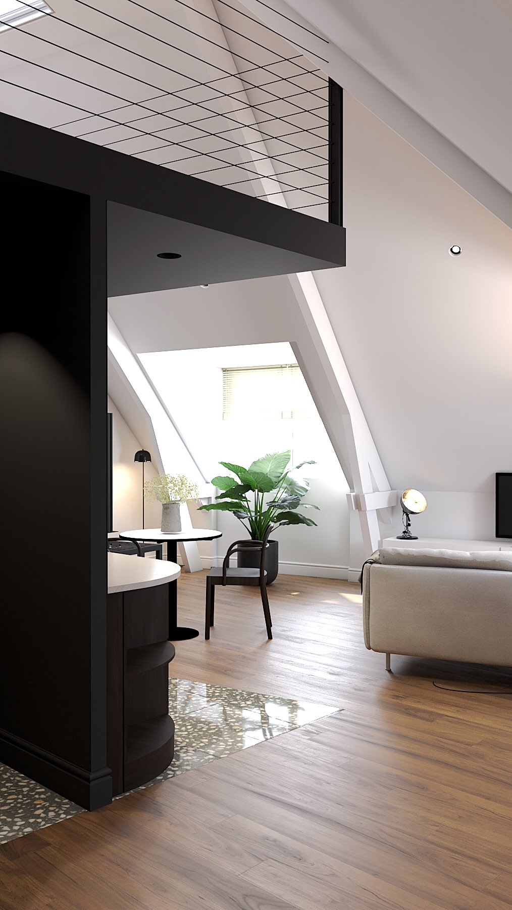 Deuxième studio du projet 👀
Une mezzanine pour structurer l’espace, créer un coin nuit et libérer la pièce de vie.
Team mezzanine ou team plain-pied ? 😏
#architectureinterieure #amenagementstudio #locationmeublee #normandie