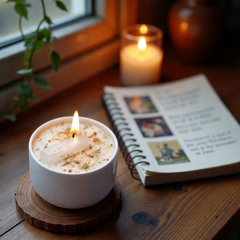 “After the Calming / Palo Santo w Selenite Gemstone Candle and my 3-card tarot reading, I started sleeping through the night. I felt softer. I felt steady. The reading advised setting gentle boundaries and grounding before bed — I followed it, candle lit, breath slow. Now I wake calmer and more confident. I keep returning to that ritual because it helps. It really helps.” Link in bio ✨🕯️🔮 #selfcare #spiritualwellness #tarotcommunity #crystalcandles #healingrituals #mindfulnights #sleepwell #holisticwellness