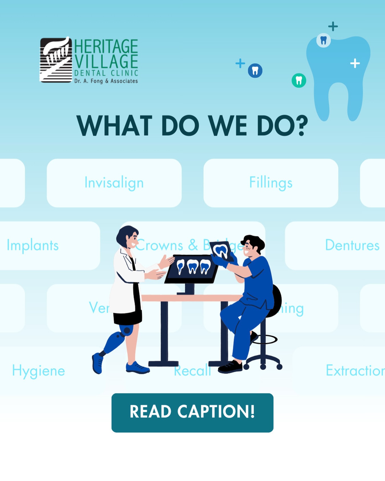 At Heritage Village Dental Clinic, we’ve got a variety of gentle dentistry services ready for you and your whole family! 🦷✨
Here’s what we offer:
• Dental exams & professional cleanings
• Digital X-rays
• Fillings & restorations
• Crowns & bridges
• Invisalign clear aligners
• Tooth extractions
• Root canal therapy
• Teeth whitening
• Veneers
• Children’s dentistry
• Preventive & gum care
Our team is dedicated to providing comfortable, patient-focused care in a welcoming environment you can trust! 💙
Book an appointment with us by calling 📞 780.437.4000
or sending an email to 📧 hvdc@telus.net