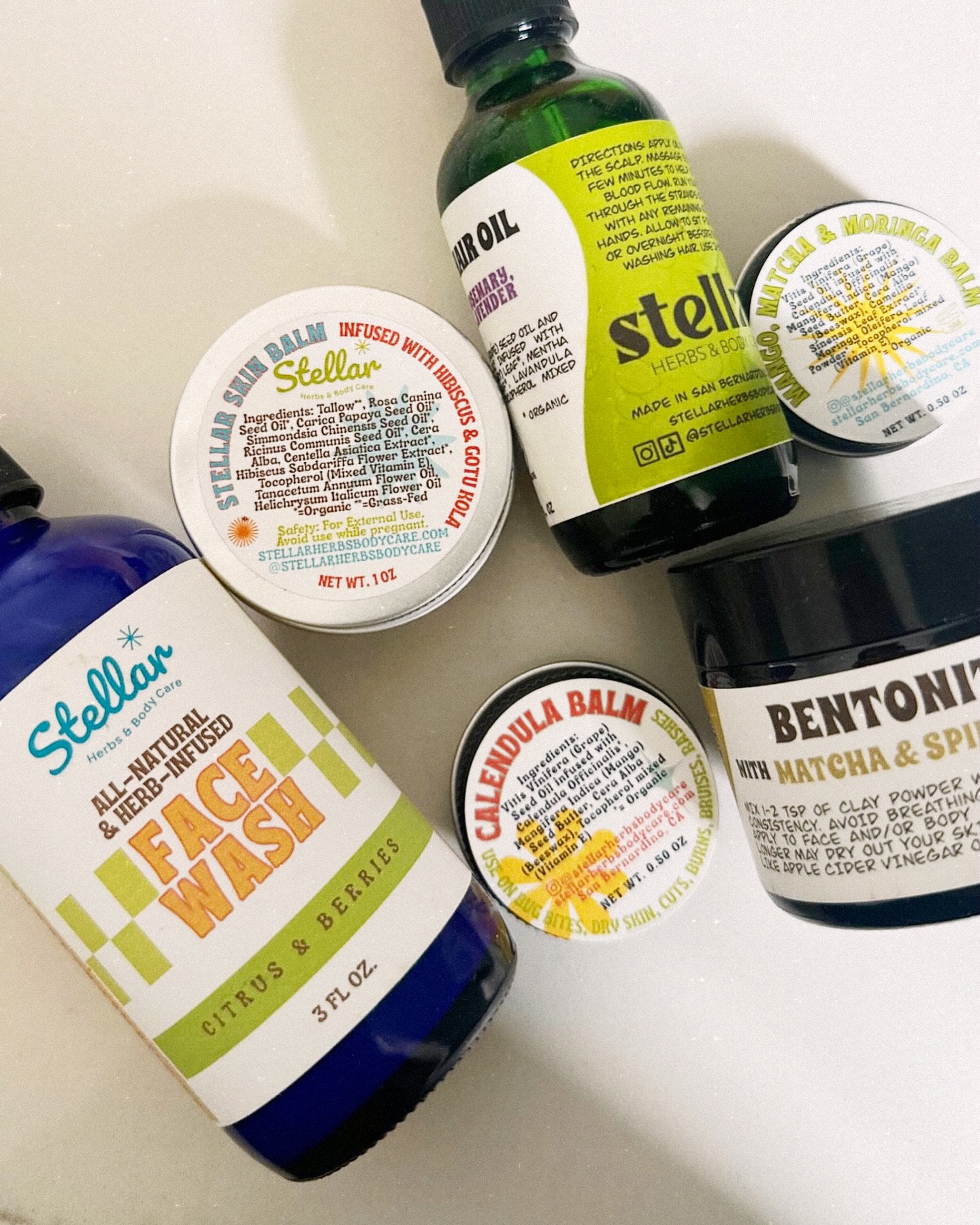 @monipalm.hair ‘s favorite natural beauty products🌼
✨Citrus + Berries Face Wash
✨Stellar Skin Balm
✨Rosemary Hair Growth Oil
✨Calendula Balm
✨Mango, Match + Moringa Balm
✨Bentonite Detox Mask
TY for sharing Monica!