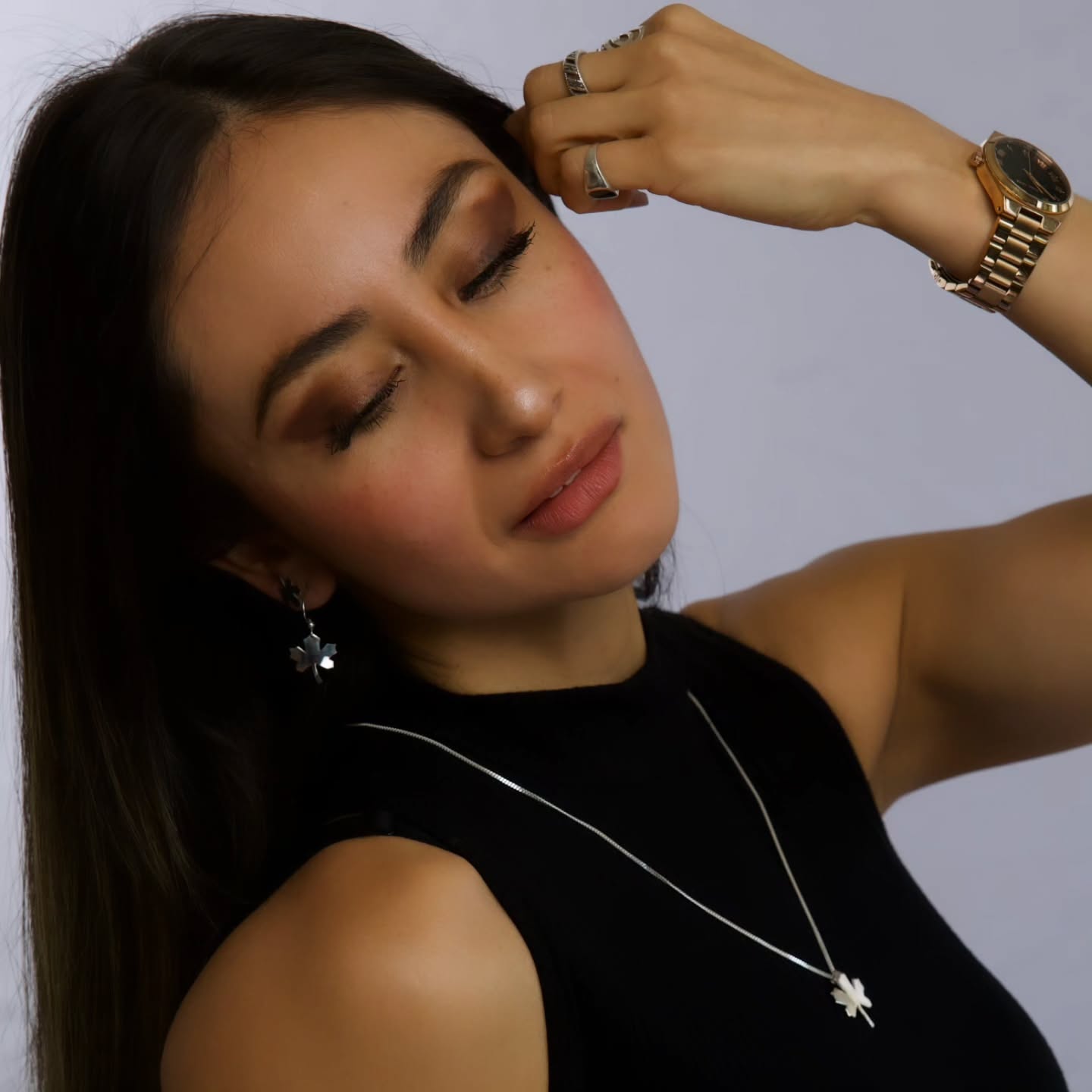 Set necklace and earrings Canada leaf sterling silver (set)