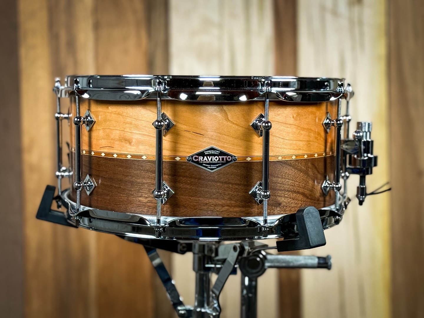 Get a look at this beauty 🔥 it’s a Custom Shop 6.5x14 Cherry/ Walnut with Cherry inlay, 45 degree bearing edges, and finished in satin oil.