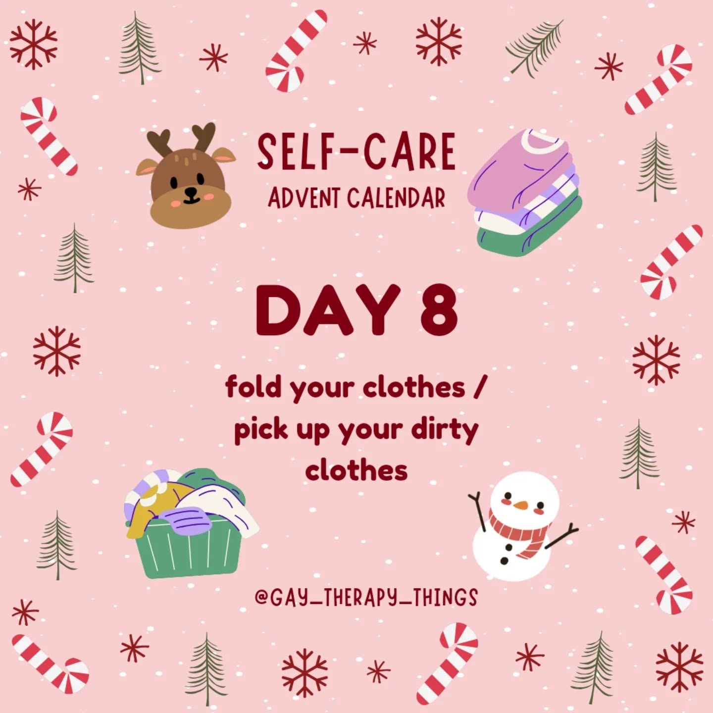 Self-care isn't always fun. Honestly, most of my self-care doesn't feel like fun. I don't love brushing my teeth, I really hate meal prepping, and doing the dishes is the bane of my existence. However, doing this stuff keeps my body healthy, my mind easeful, and enables me to have days of rest.
It depends on what you need in the moment, in your day, in your week. Rest is incredibly valuable, and sometimes the answer is to not fold the laundry.
Are you team fold or not fold today??
#selfcareadvent #selfcare #therapistsofinstagram