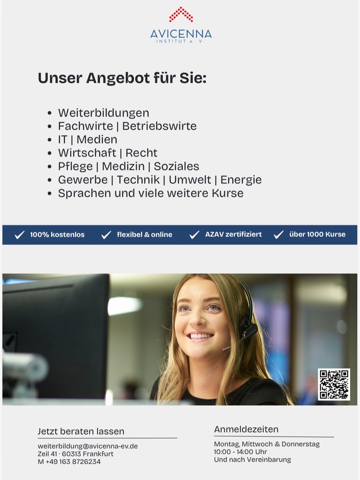 ✨ Dein nächster Schritt beginnt jetzt ✨
Bei Avicenna startet unsere Weiterbildung in eine neue Runde.
Nutze die Chance, dich weiterzuentwickeln und beruflich neu durchzustarten.
Jetzt beraten lassen und Platz sichern! 🚀
#karriere #weiterbildungsmöglichkeiten #beratung