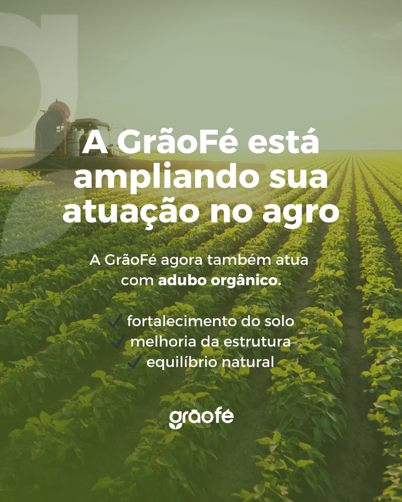 A GrãoFé agora também atua com adubo orgânico.
✔ fortalecimento do solo
✔ melhoria da estrutura
✔ equilíbrio natural
Porque cuidar da terra é estratégico.