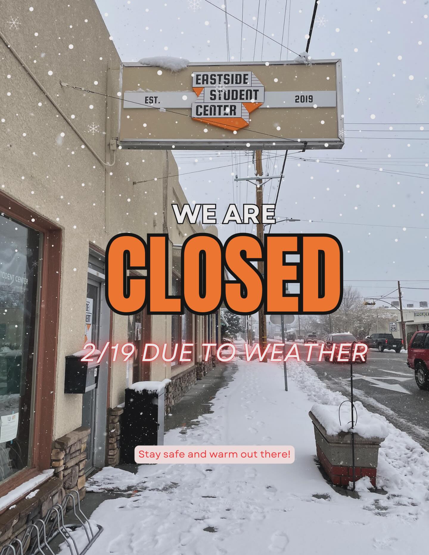 SNOW DAY ! ☃️ Eastside Line Street and Fowler Street are closed today due to weather. Please stay safe and warm friends! We will see you tomorrow 🌞