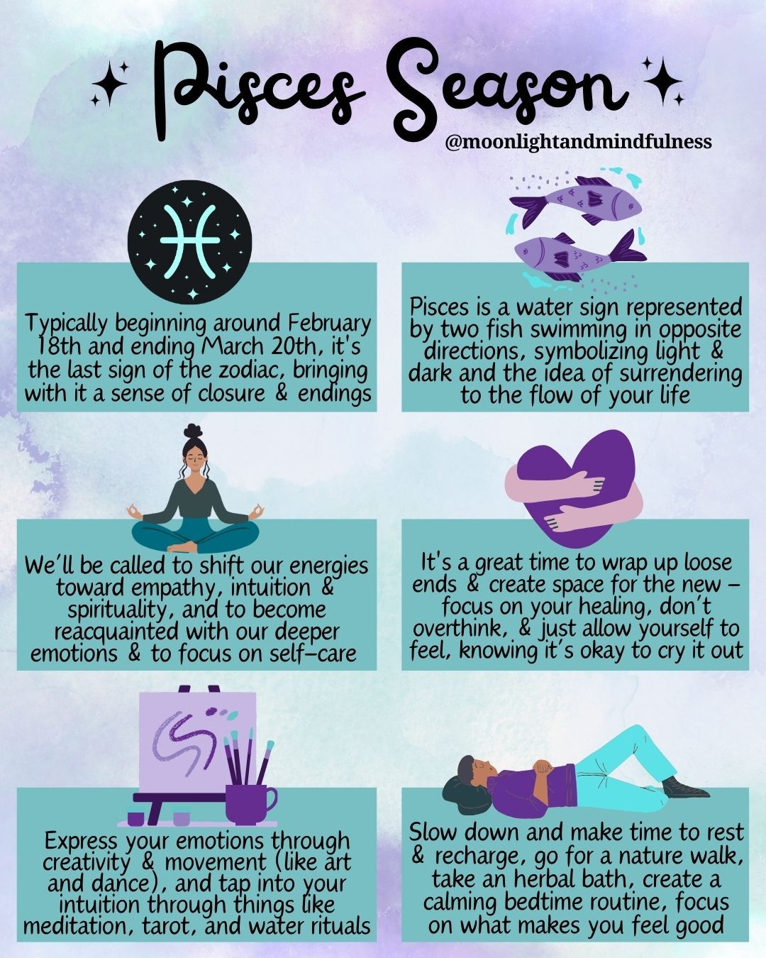 ♓ By the time Aquarius season comes to an end, your brain is likely getting tired. You’ve been dreaming up solutions to all the world’s problems, imagining a thousand different futures, thinking yourself in circles. It’s exhausting to be a visionary! So when Pisces season finally arrives at the tail end of winter, you can stop overthinking everything, and instead remember how important it is to feel.
🐟 Every year, the sun is in Pisces from around February 18th February to March 20th. During this time, it asks us to shift our energies away from the brilliant, detached intellectualism of Aquarius, and toward empathy, intuition, spirituality. Aquarius season was an opportunity to treasure your wild individuality, to lean into the qualities that make you unlike anyone else. But each zodiac sign builds on and learns from the one that came before it, and now Pisces season asks us to recognize that even though we’re all unique, we’re still connected, interdependent. The barriers that keep us isolated from each other aren’t quite as solid as they appeared to be.
🌊 Like all the water signs, Pisces is emotionally oriented, feeling everything deeply. There’s a bit of a stereotype (which you’re likely familiar with if you’ve spent any time looking at astrology memes) that Pisces cries all the time: Happiness, loneliness, and rage are all equally able to trigger tears. This doesn’t mean that you’ll spend this whole season weeping, but you should expect to become reacquainted with your deeper emotions. You don’t have to do anything with them just now, don’t think of them as data points, or puzzles to solve, or obstacles to overcome. All Pisces season really asks is that you experience them.
♓ Happy Pisces Season everyone ♓
#piscesseason #pisces #astrology #astrologyposts #zodiacsigns
Caption adapted from @the_crystal_bar