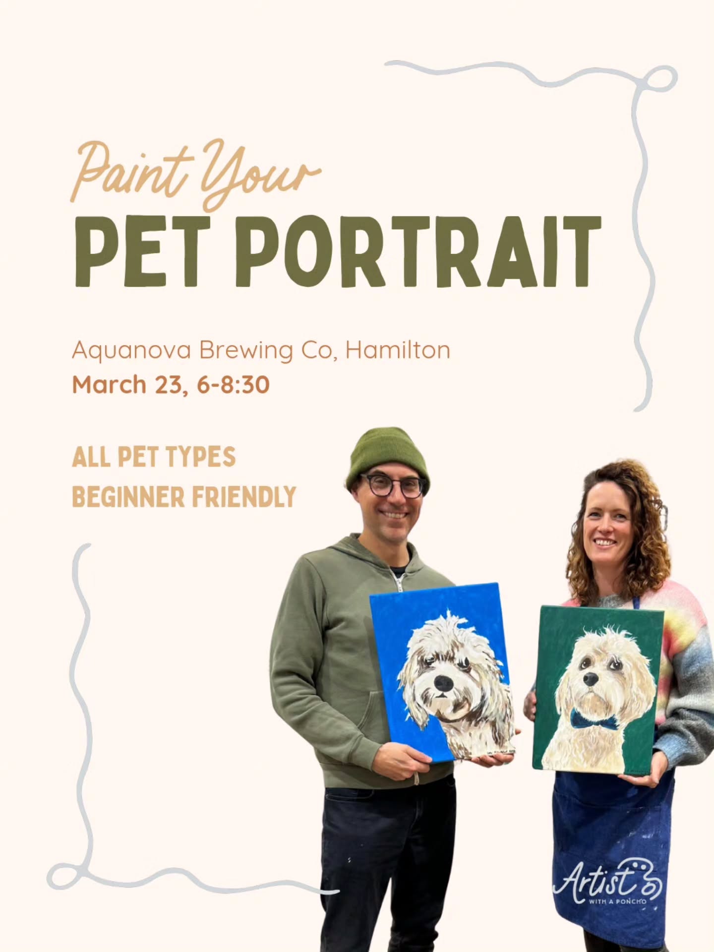 PAINT YOUR PET *portrait* is back @aquanovabeer πΆπ©·πββ¬ This is a BEGINNER FRIENDLY event.
Tickets include
πΆ a pre sketched canvas of your pet
π All materials and guided instructions
π» 2 drinks from @aquanovabeer
All pet types welcome!
Tickets available through link in bio π
