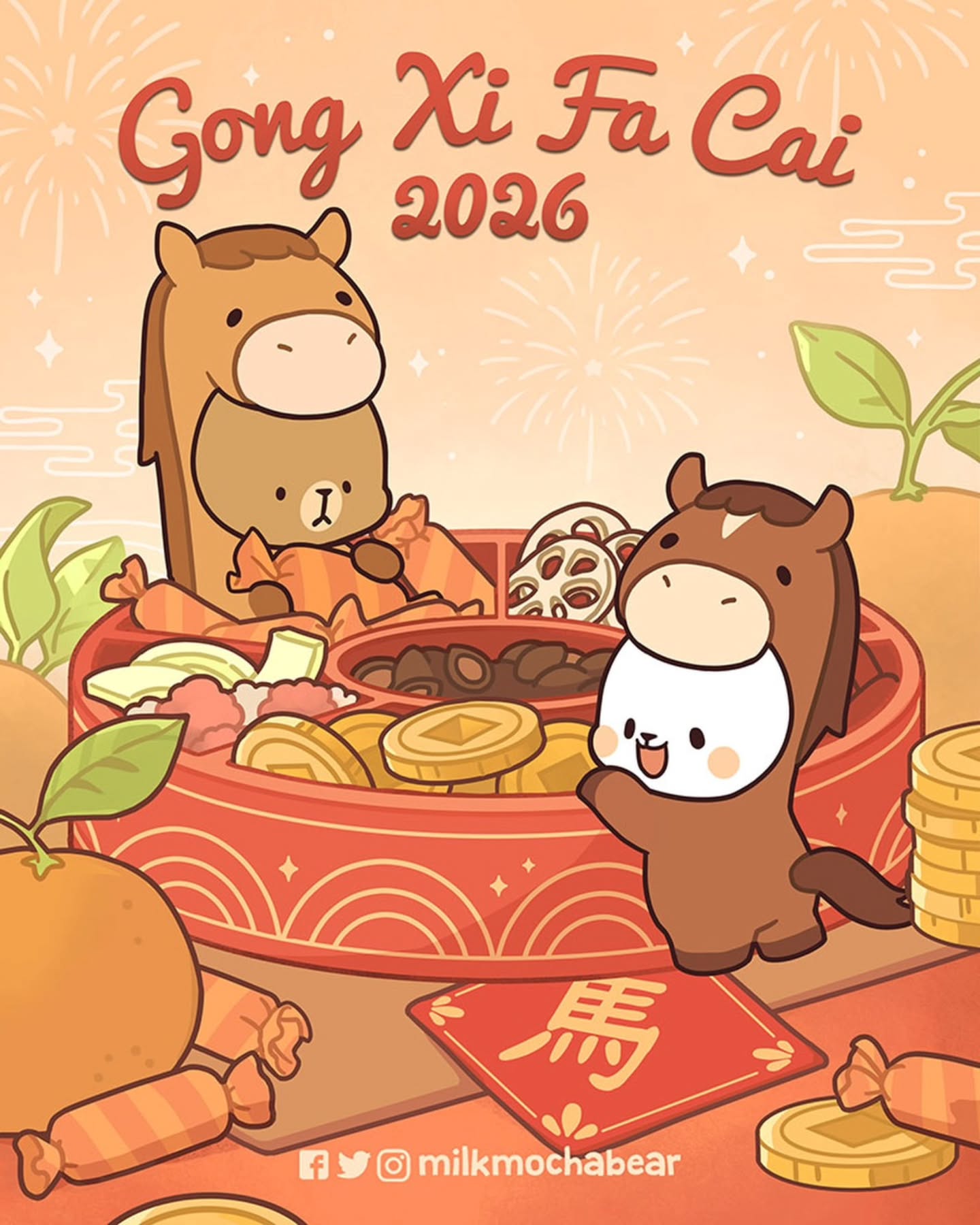 Kung Hei Fat Choi! (Congratulations and be prosperous / wishing you wealth and good fortune) Although technically a day late, the Spring Festival lasts for 15 days so we're good 😆🌸🎆🐴🧧
@milkmochabear