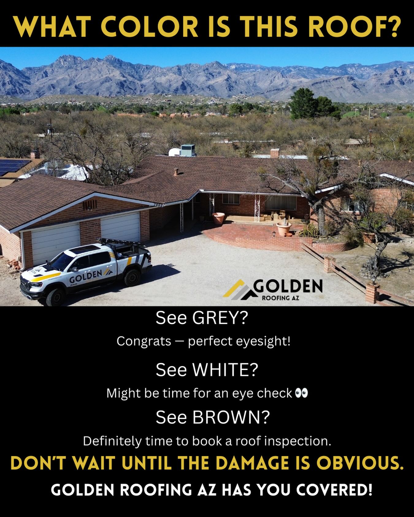Alright Tucson… settle this.
What color is this roof? 👀
Comment ONE word only:
GREY
WHITE
or
BROWN
#goldenroofingaz